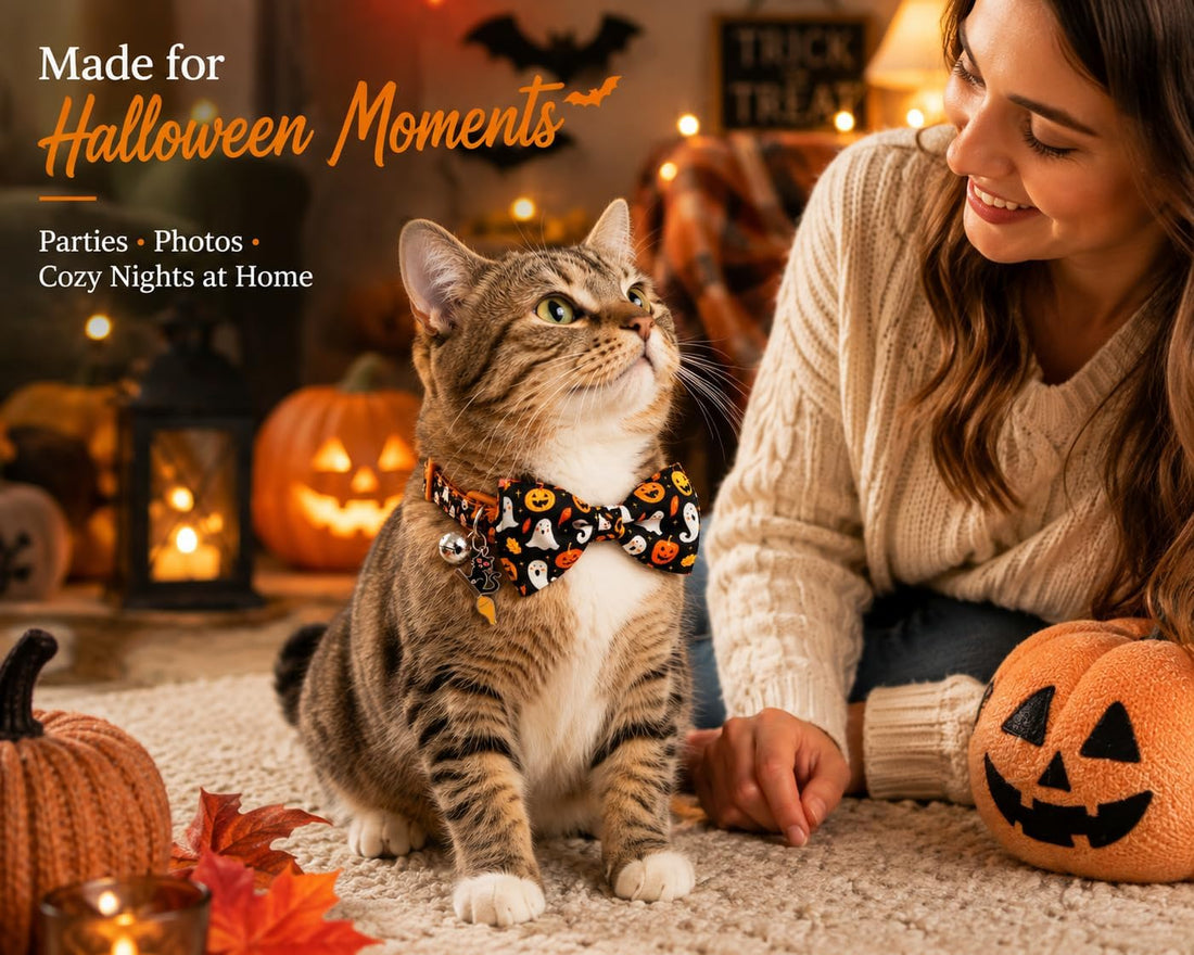 Halloween Cat Collar 2 Pack, Adjustable Breakaway, Bow Ties & Bells