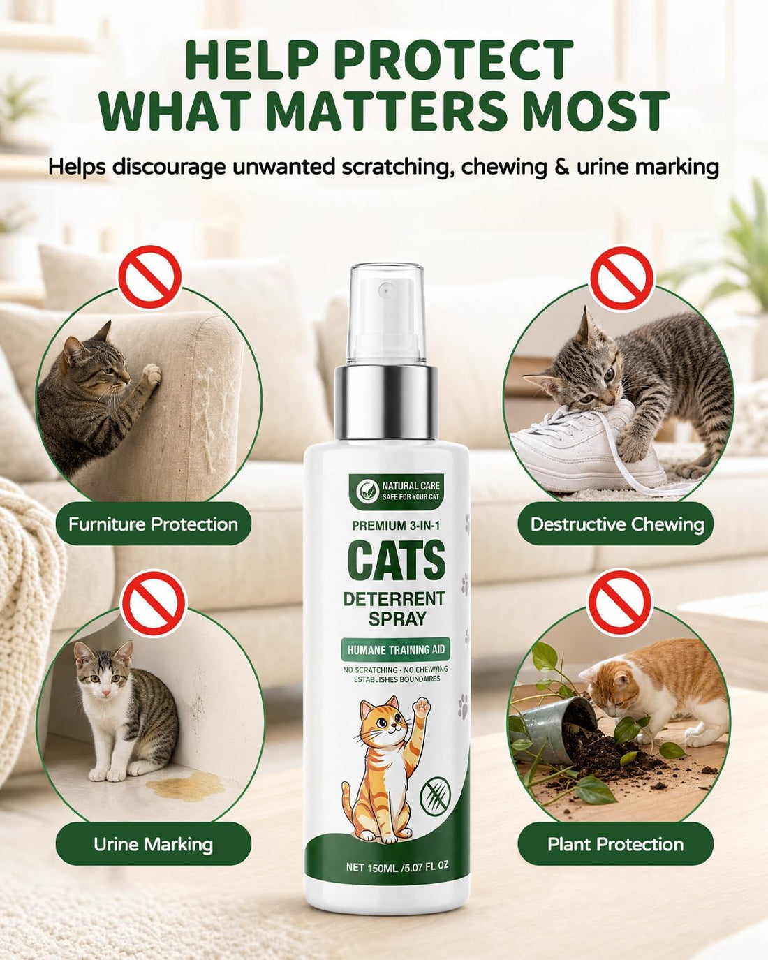 Cat Deterrent Spray for Furniture, Plant-Based Indoor & Outdoor