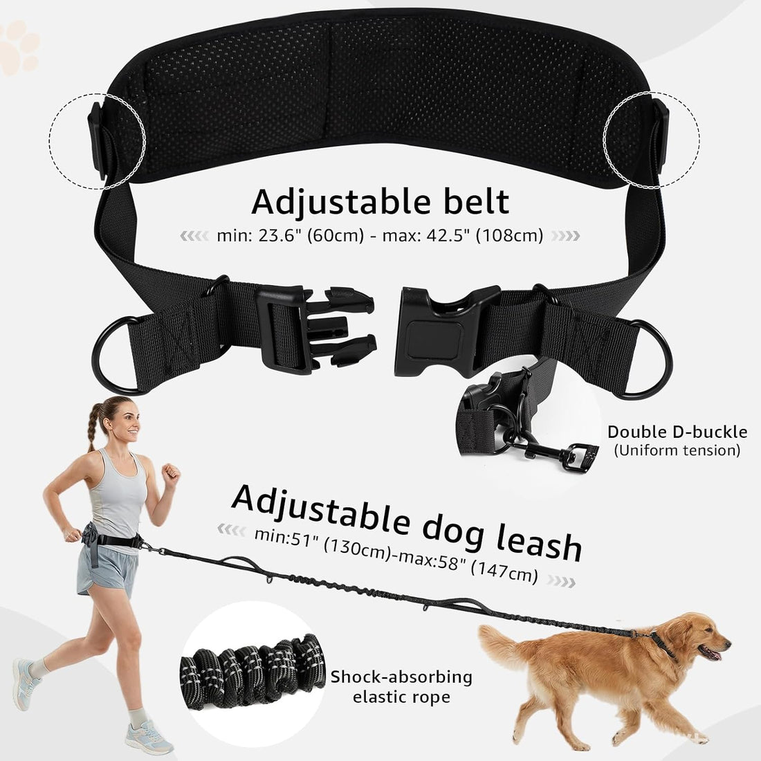 Hands Free Dog Leash with Waist Pack Bungee for Running
