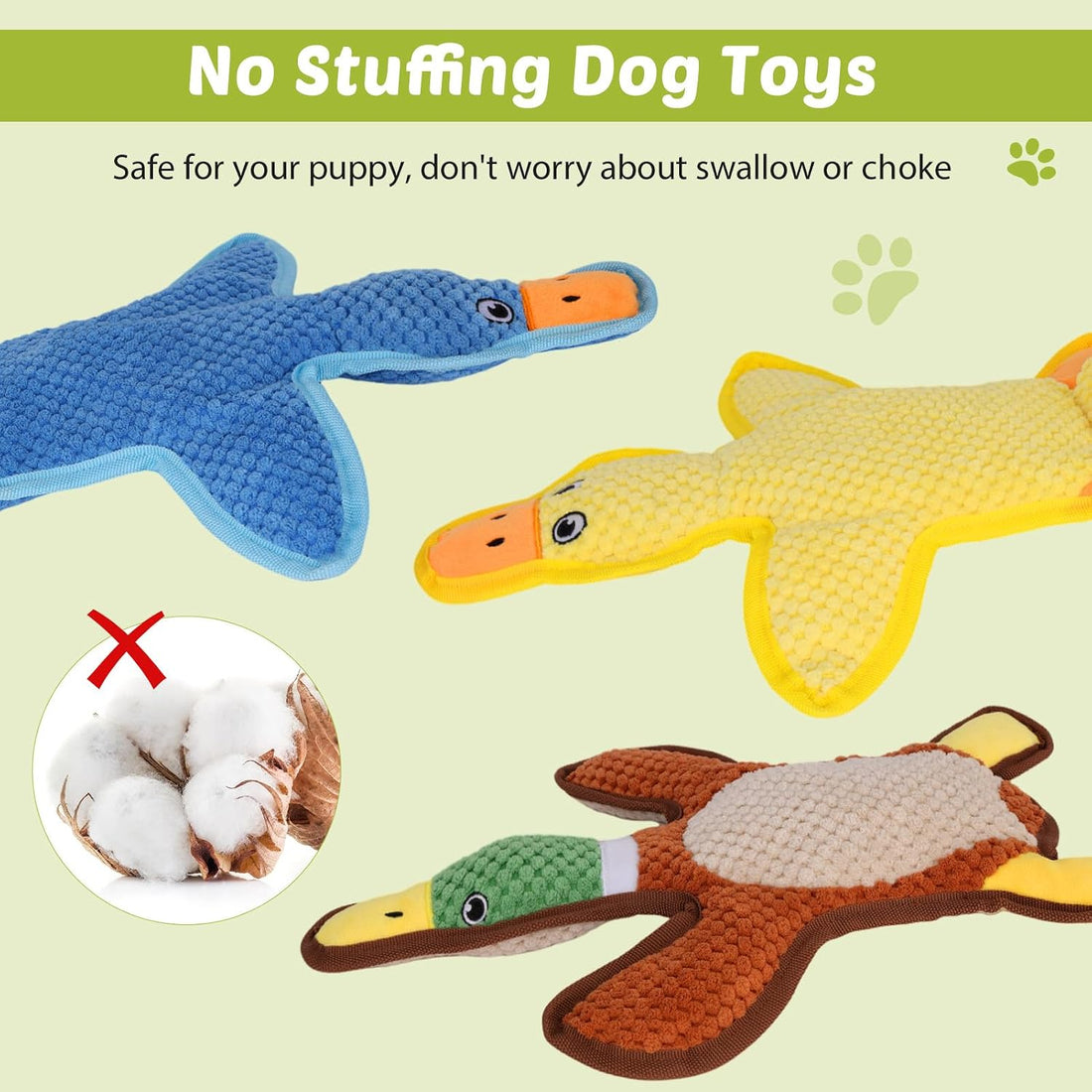 Dog Toys 3-Pack Cute Duck Shapes Puppy Toys No-Stuffing Squeaky