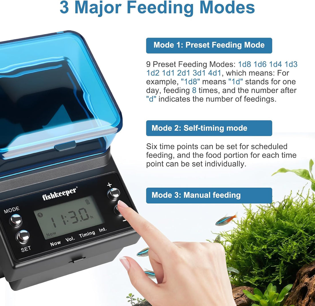 fishkeeper Automatic Fish Feeder Rechargeable, 3 Feeding Modes USB