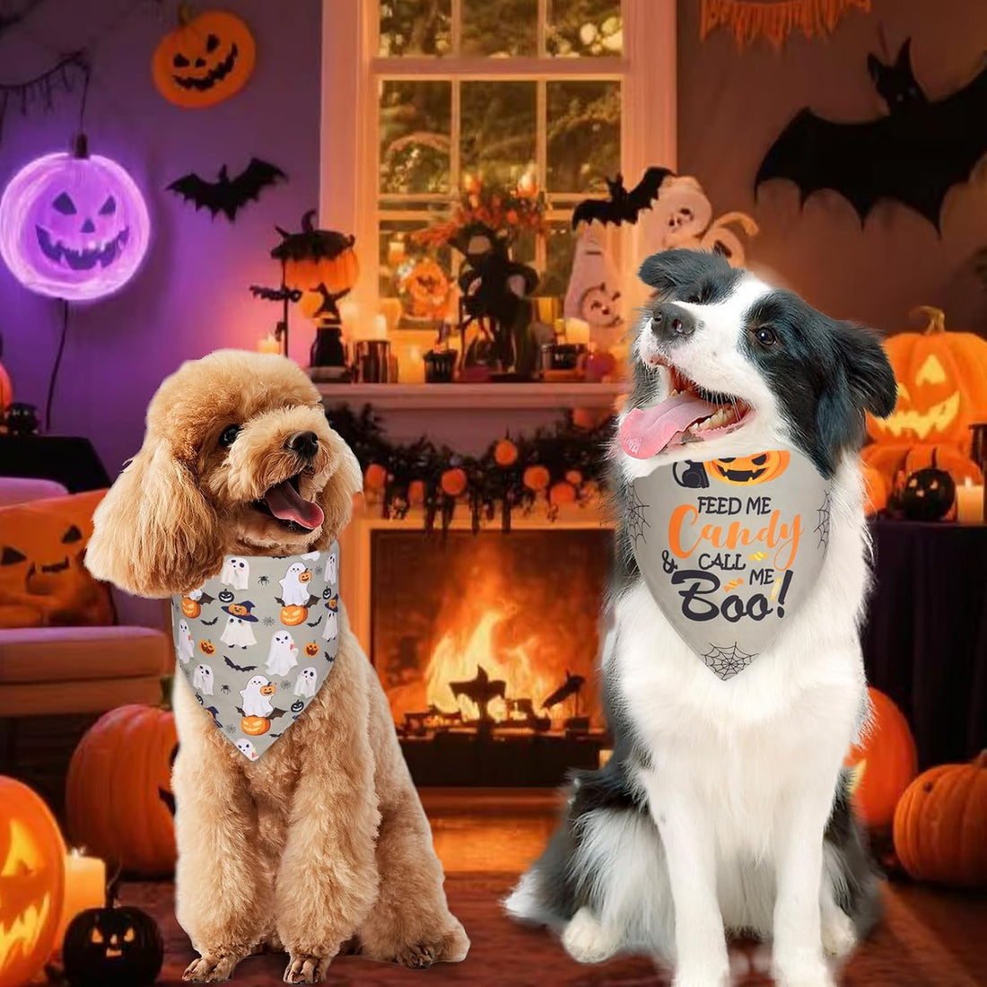 Halloween Dog Bandanas Large 3PCS, 6 Pattern Fall Scarf for Boy Girl