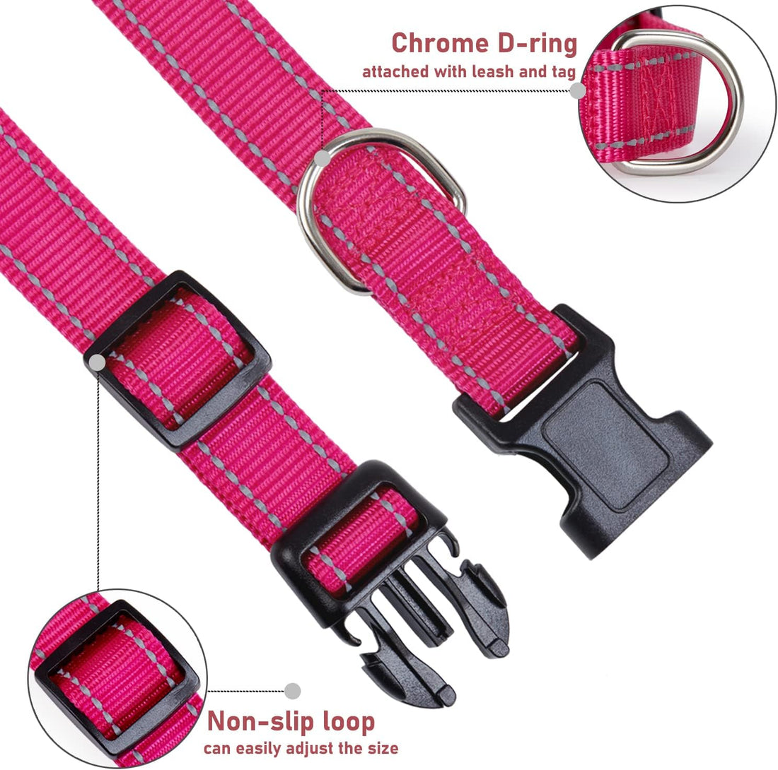 Reflective Dog Collar with Buckle Adjustable Safety Nylon Collars