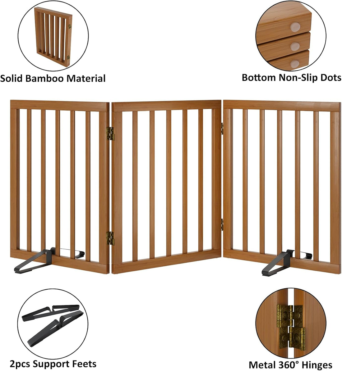 Mino Kesper Freestanding Pet Gate Foldable Dog Gate Walnut Bamboo Dog