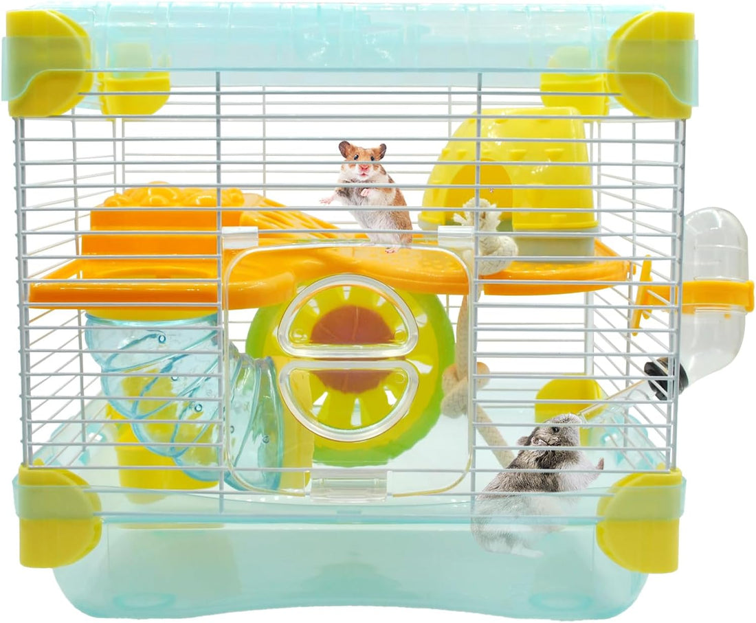 2 Layers Hamster Cage with Tubes Mouse Cage with Accessories Water