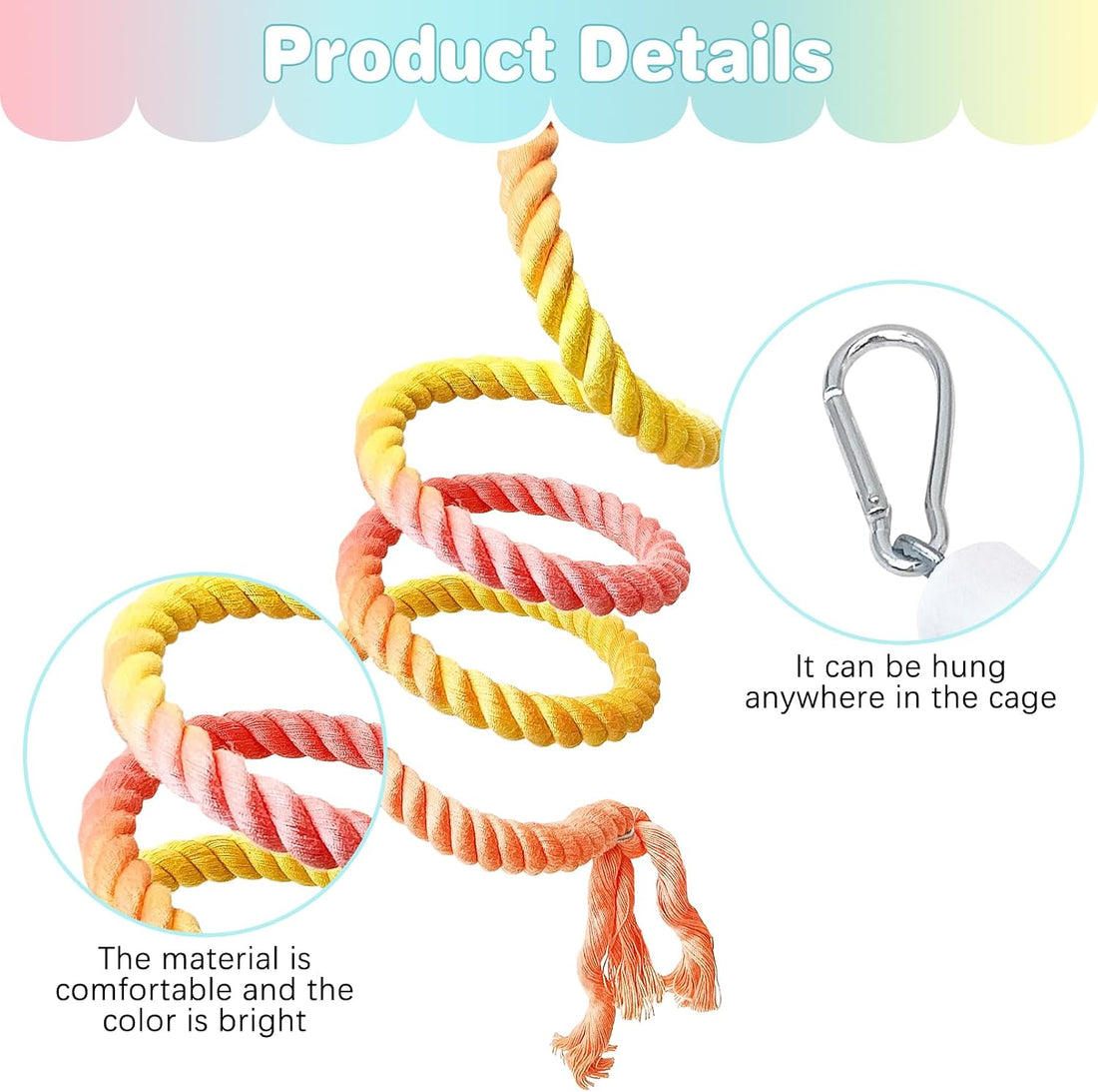 BNOSDM Bird Rope Perch 3 PCS Parakeet Climbing Toys Bendable Swing