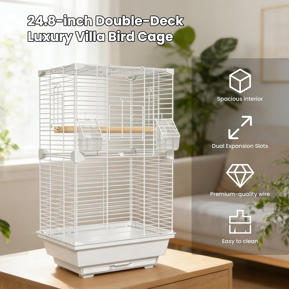 24.8 in Bird Cage, Medium‑Small Parakeet Cage with Expansion Ports