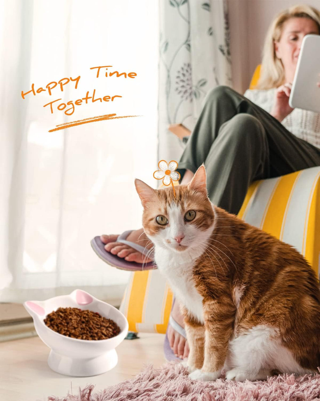 Raised Ceramic Cat Food Bowl, Tilted for Neck Comfort