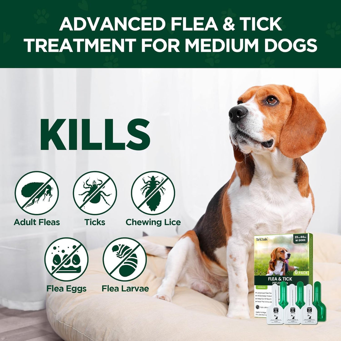 Flea and Tick for Medium Dogs, 6 Doses Helps Dogs 23-44 lbs