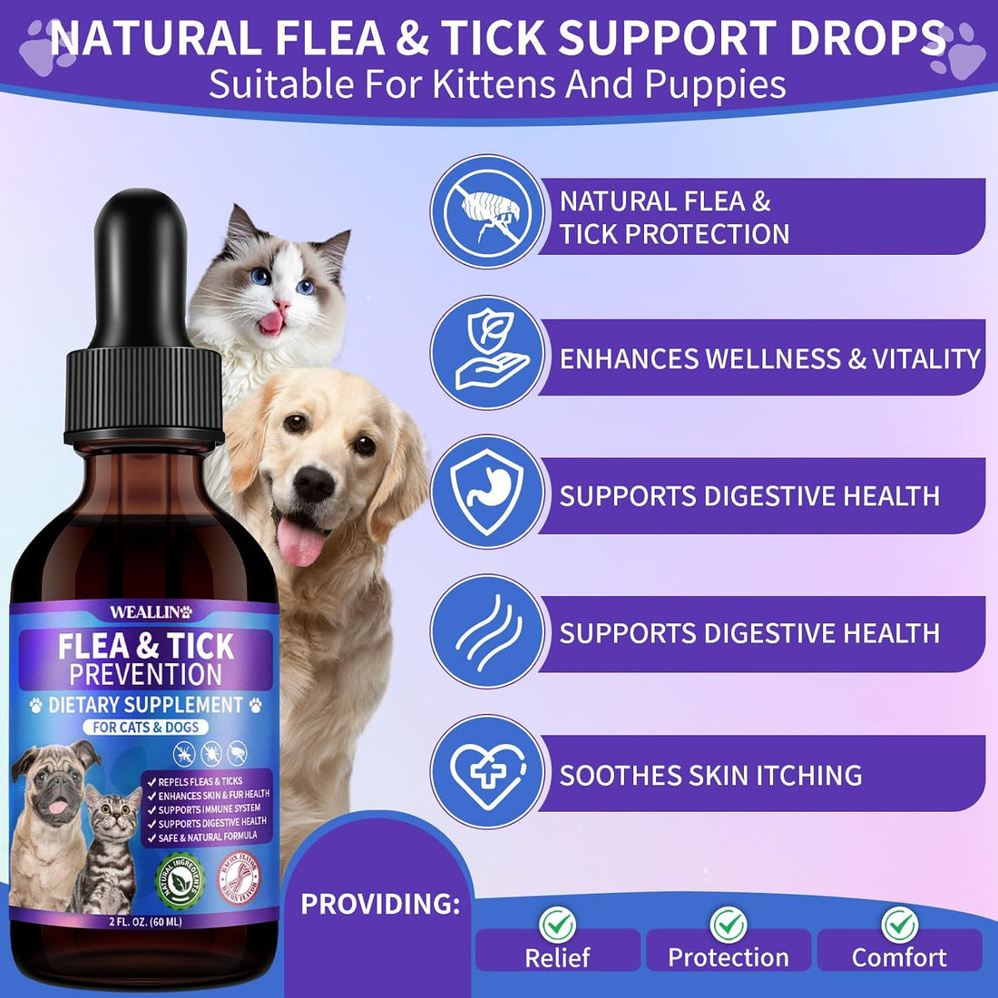 WEALLIN Flea and Tick Support for Dogs and Cats with Multivitamin 60ml