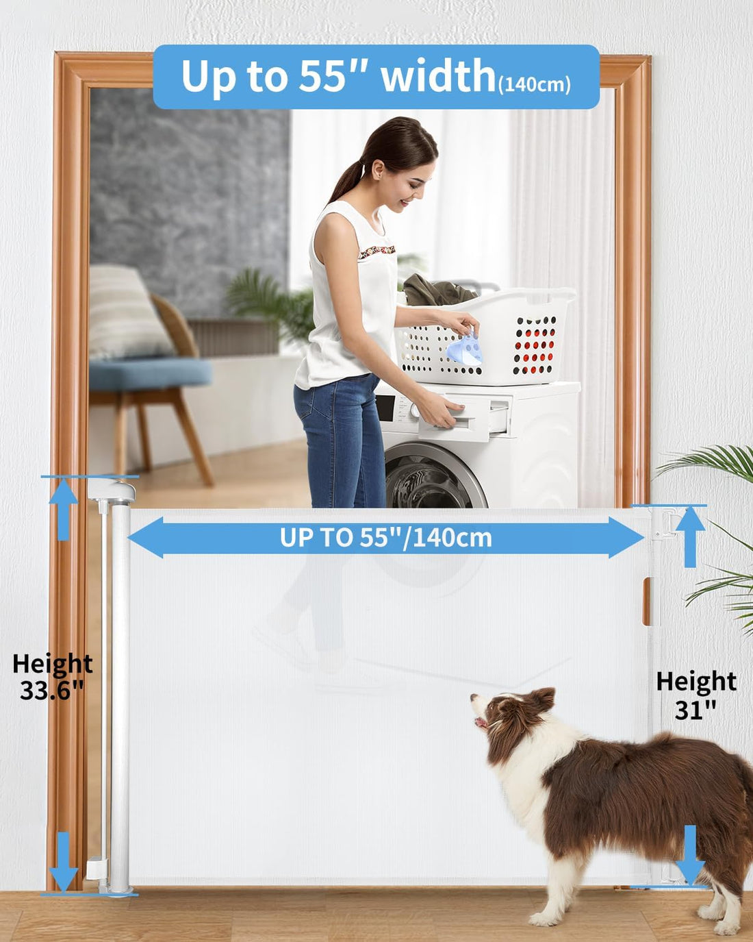 Veraste Retractable Mesh Baby & Pet Gate for Doorways and Stairs
