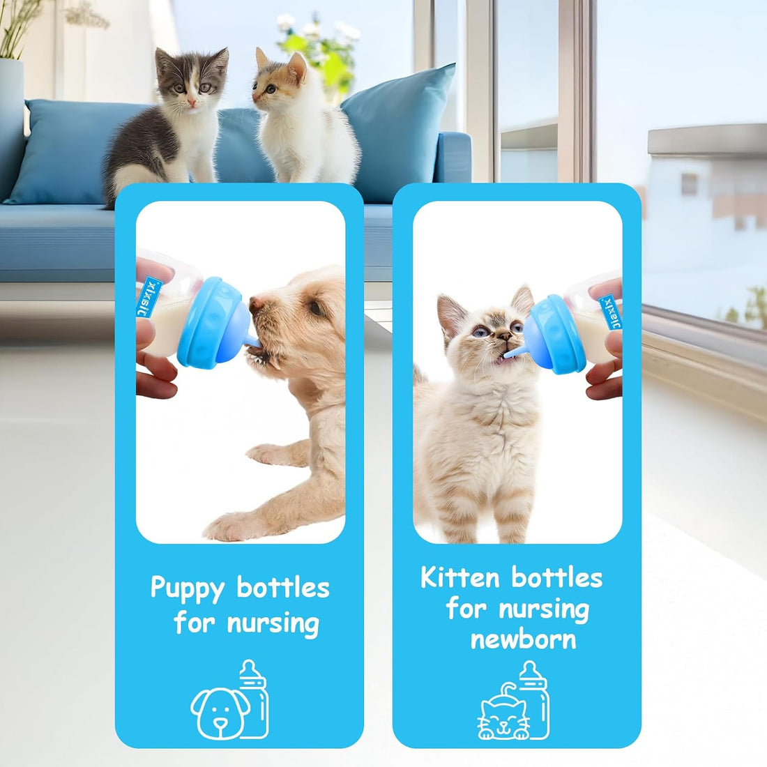 Jiaxix Pet Bottle Feeding Kit, Puppy & Kitten Nursing Supplies, Blue