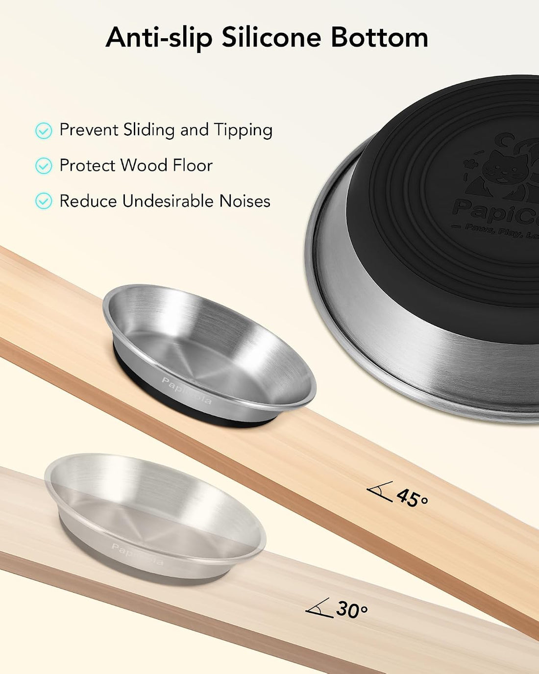 Stainless Steel Cat Bowl 2PC, Non-Slip cat Food Dish, Metal Cat Bowl