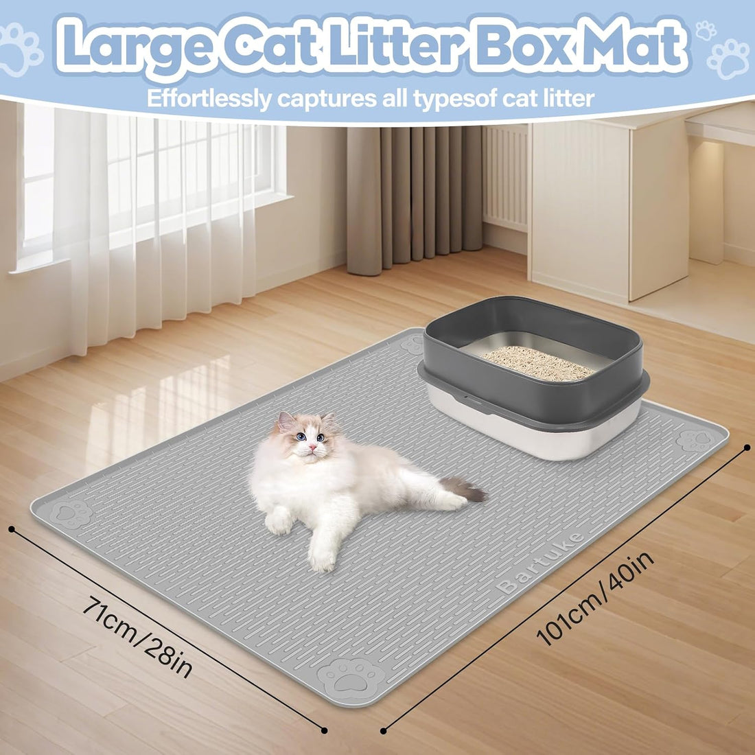 Bartuke Cat Litter Mat, Extra Large 40" x 28" Silicone Mat Litter