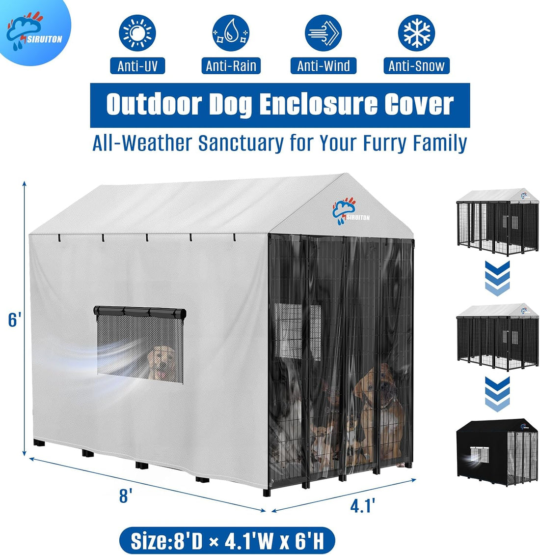 SIRUITON Outdoor Dog Kennel Cover,600D Full Coverage Waterproof