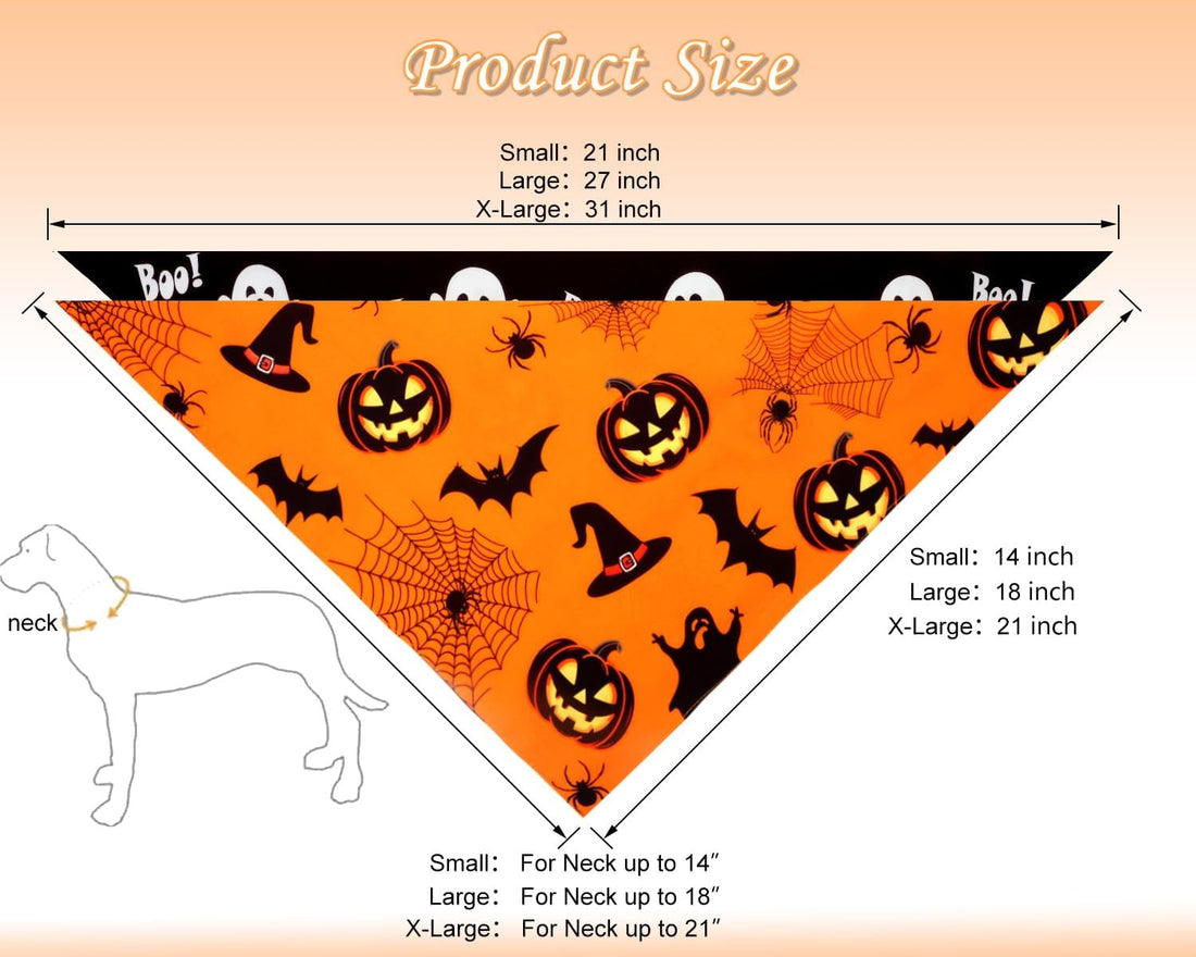 Halloween Dog Bandanas 2PCS Pumpkin Pet Scarf Medium Large Dogs