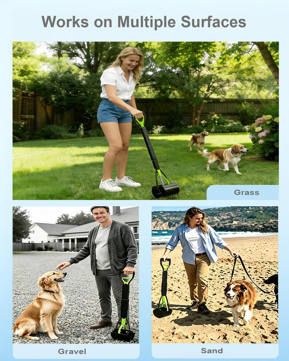 Dog Pooper Scooper, 2-Pack 32" Long Handle Large Poop Scooper for Yard