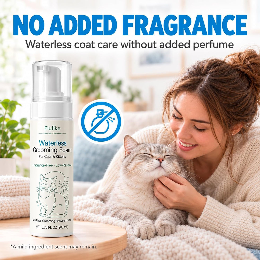 Waterless Cat Dry Shampoo Foam for Cats & Kittens, 6.76 fl oz