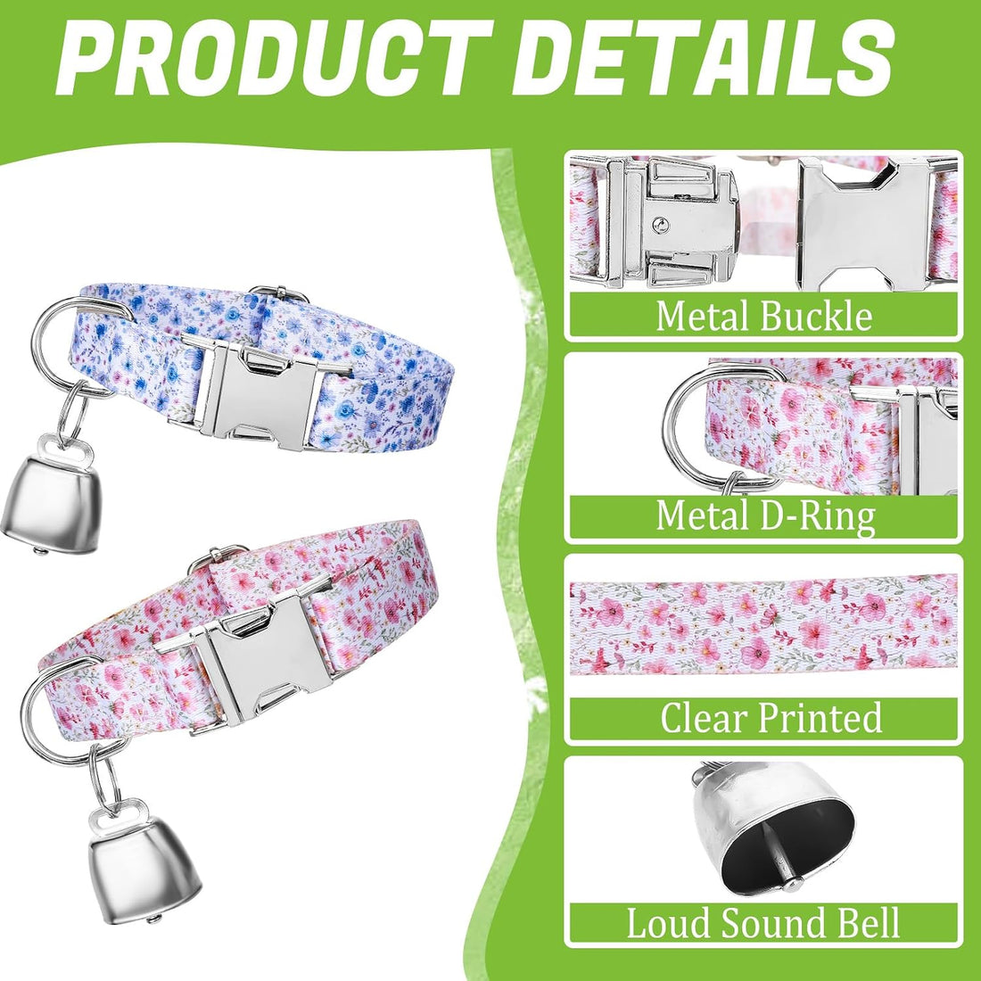 3 Pack Floral Goat Collars with Bells Adjustable Sheep Collar