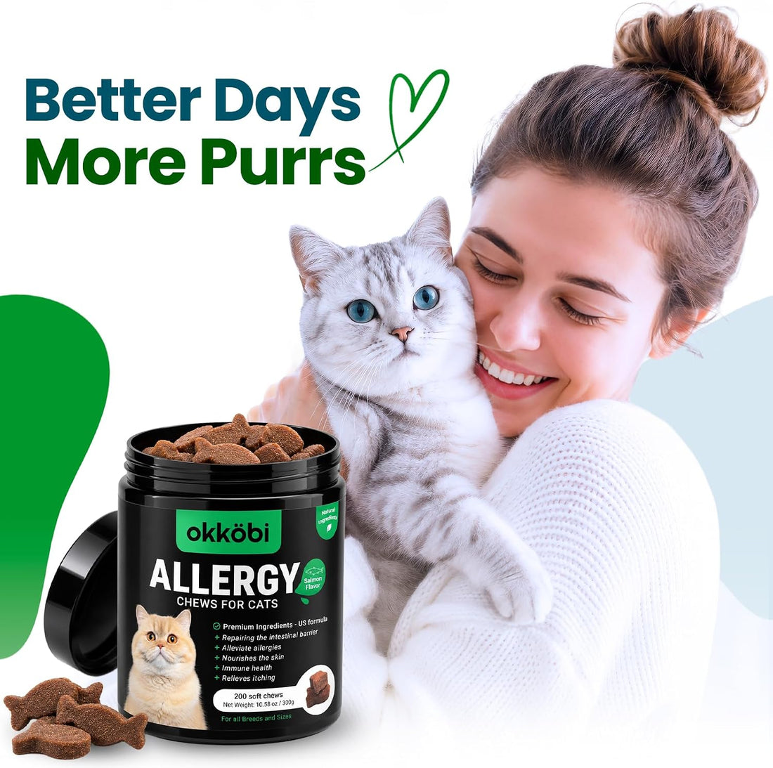 Allergy Chews for Cats Salmon 200 Count with Quercetin