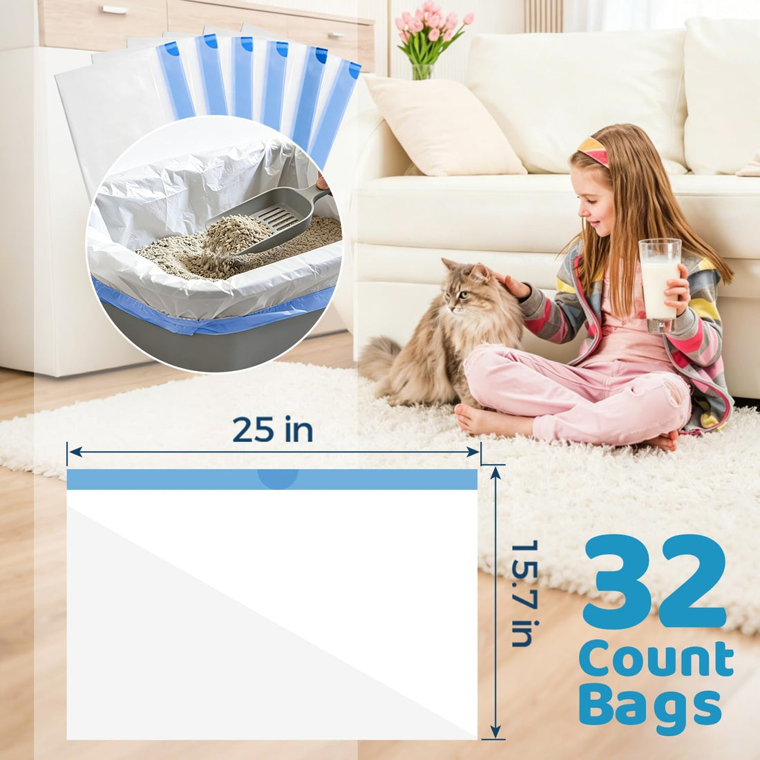 32 Count Cat Litter Box Liners for Automatic Litter Box Robot Model