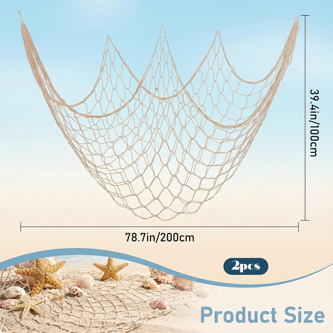 2 Pcs Fish Net Decorations, Natural Cotton Fishing Net Decor