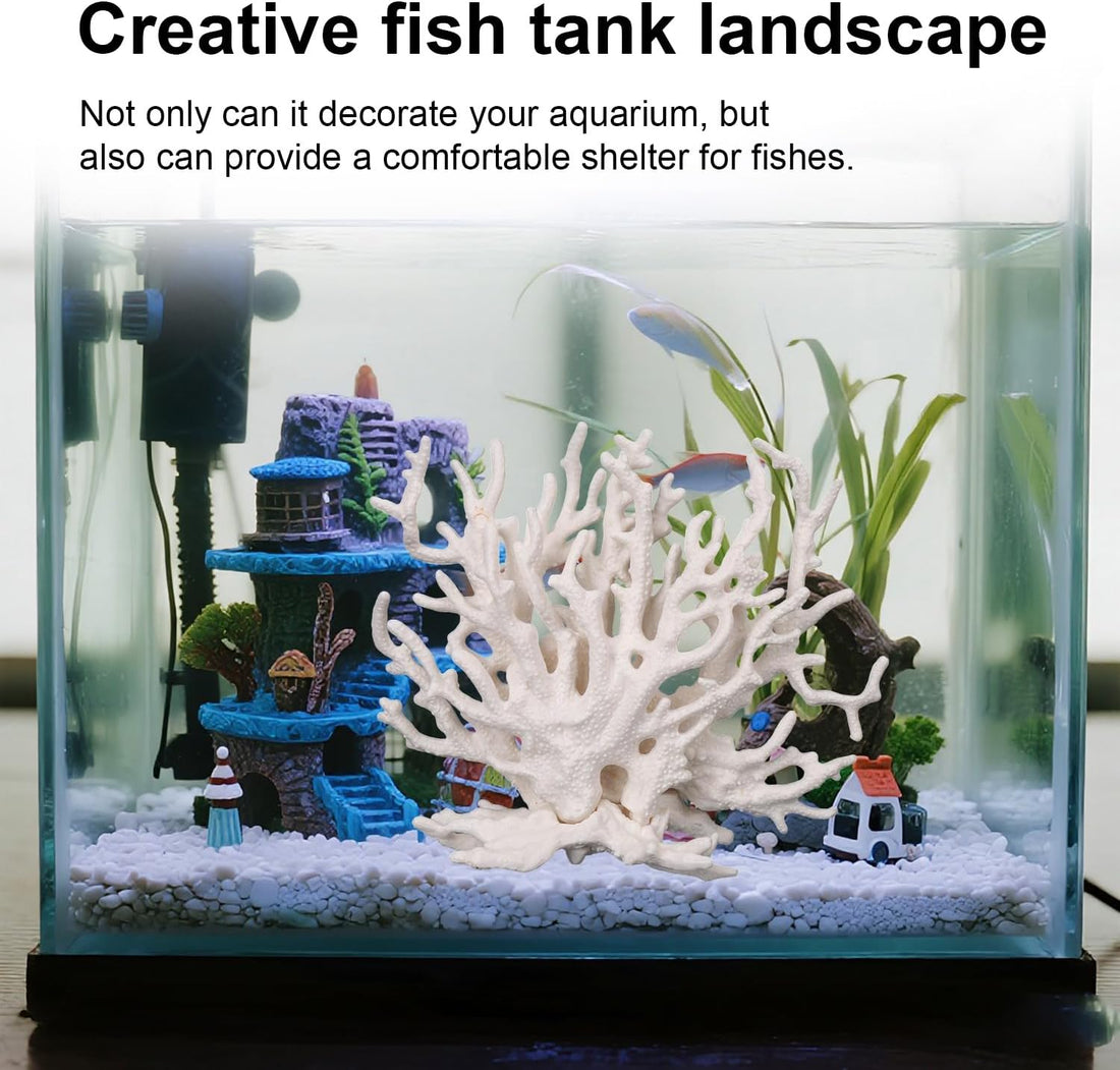 Tinoaly Fish Tank Decorations, White Resin Coral Reef Decor