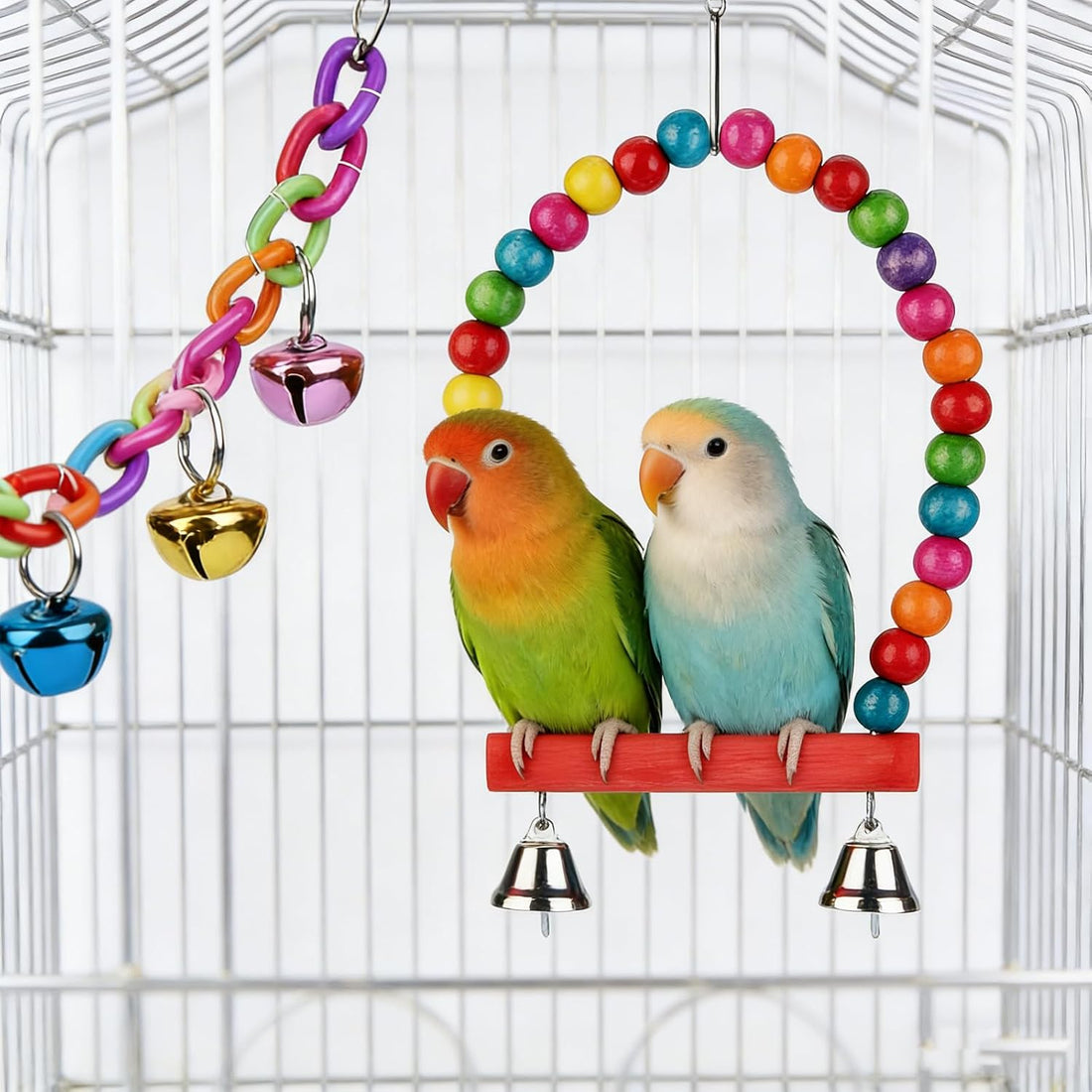 Bird Toys cage Accessories Parakeet Parrot Swing Wood Stand Perch