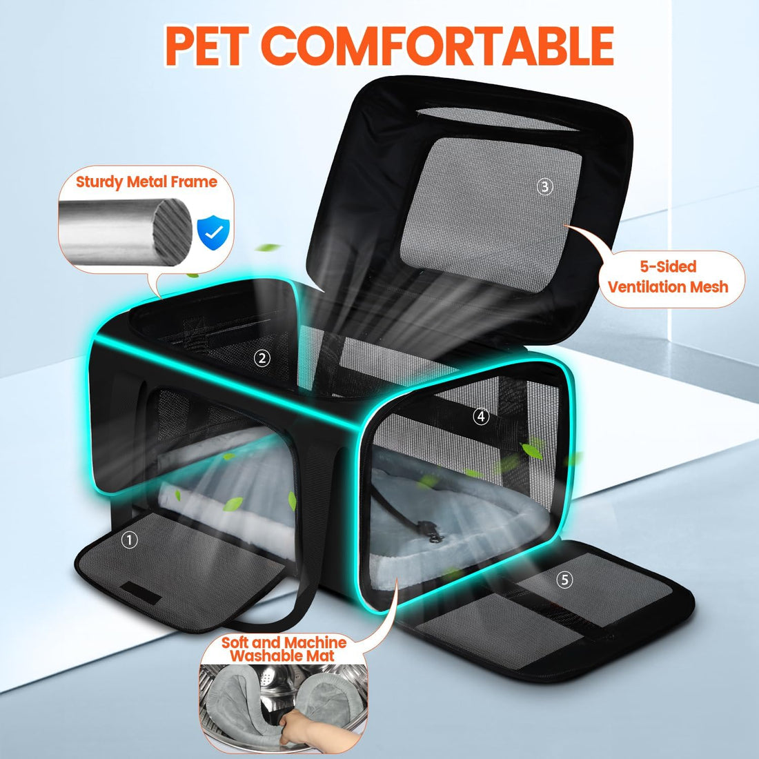 Petskd Top-Expandable Small Pet Carrier with Wheels Airline Approved