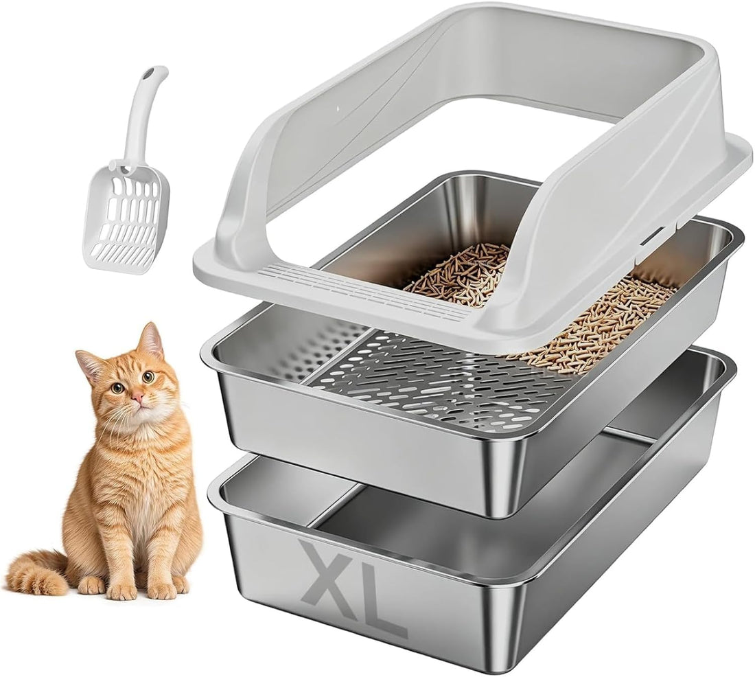 Stainless Steel Sifting Litter Box for Pine Pellets, XL Odor Free