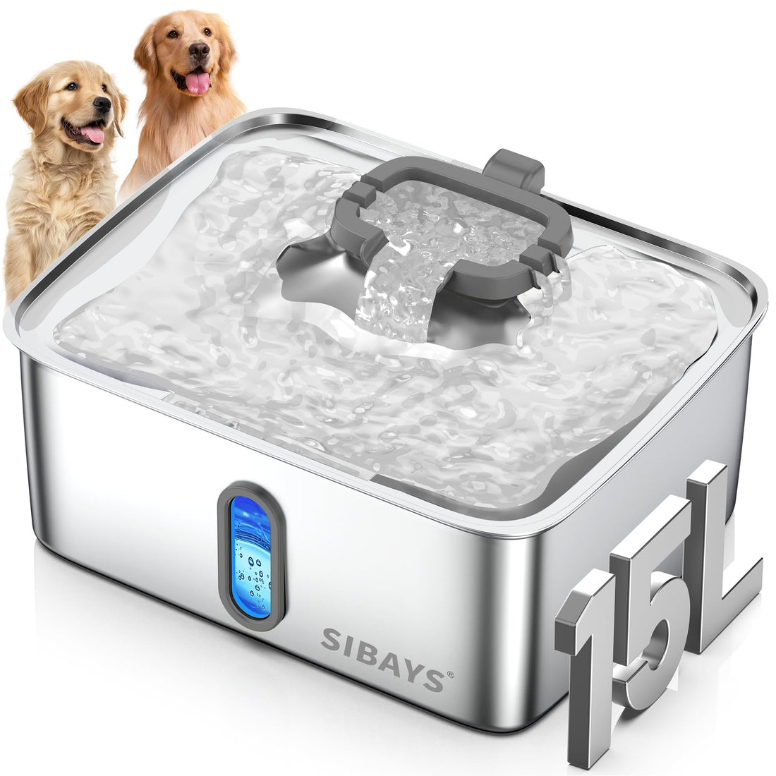 SIBAYS 4Gal/15L Dog Water Fountain for Large Dogs