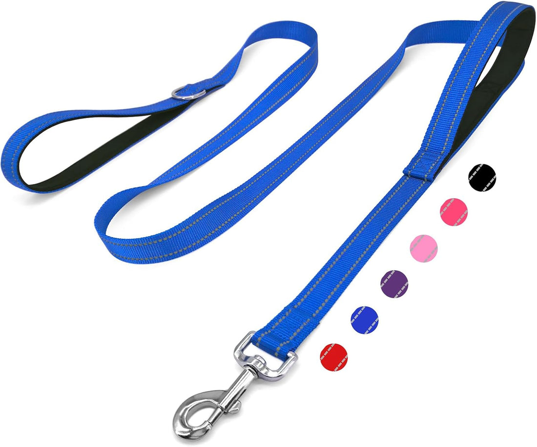 6 FT Black Nylon Reflective Dog Leash for Large Dogs with 2 Padded