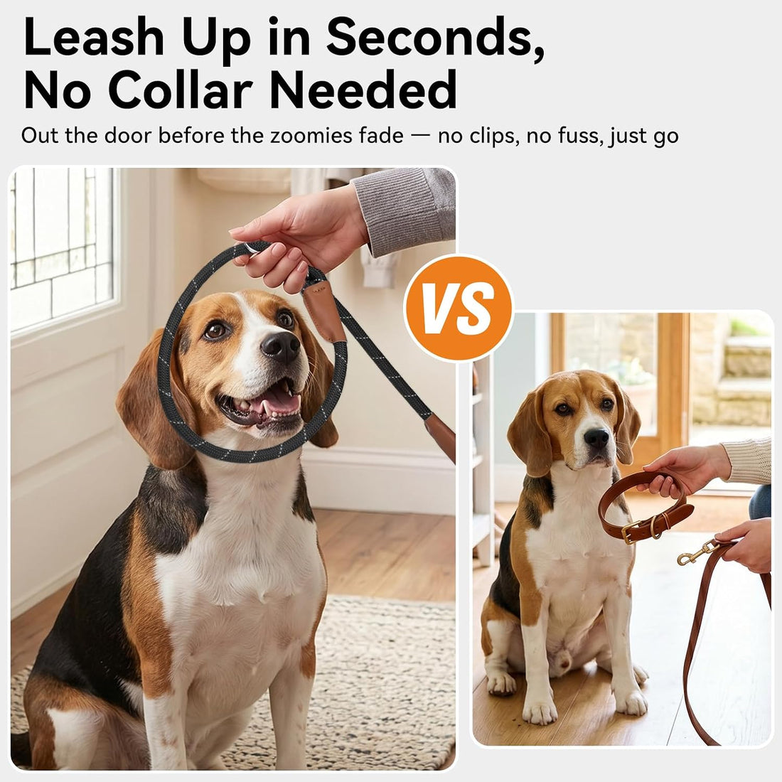 Joytale Slip Lead Dog Leash with Dual Handle, No Pull, Black
