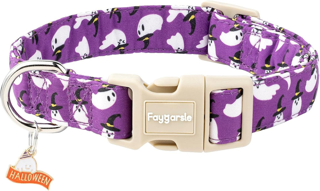 Faygarsle Cute Pink Fall Dog Collar Pumpkin and Leaves Pattern
