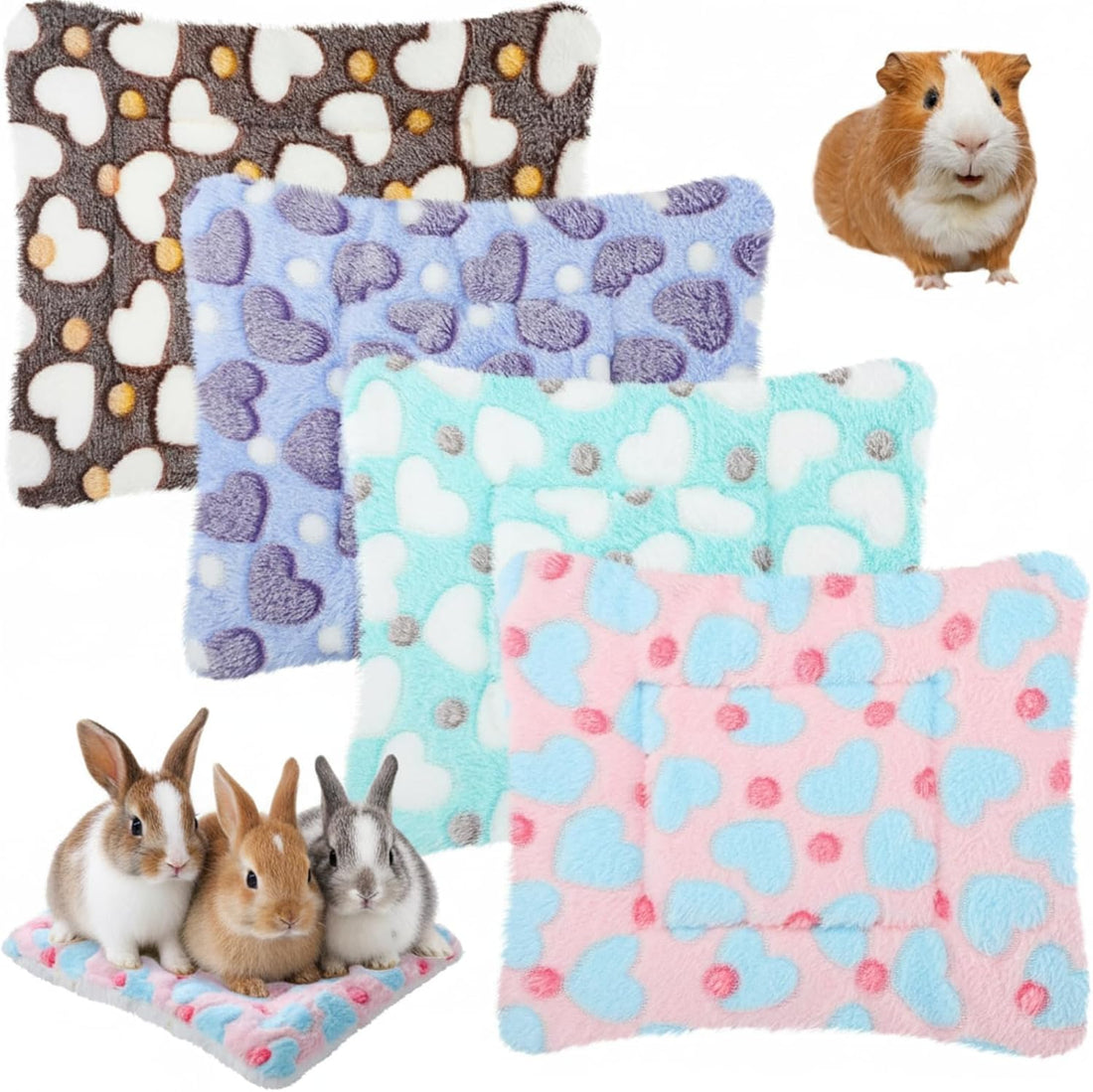 Jetec 4 Pcs Guinea Pig Bed Pads Heart Pattern, 10 x 11 Inch Plush Mat