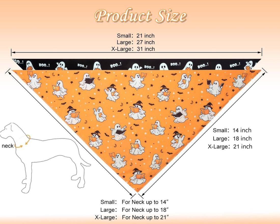 Halloween Dog Bandanas Cute Ghost Reversible Pet Outfit 2PCS