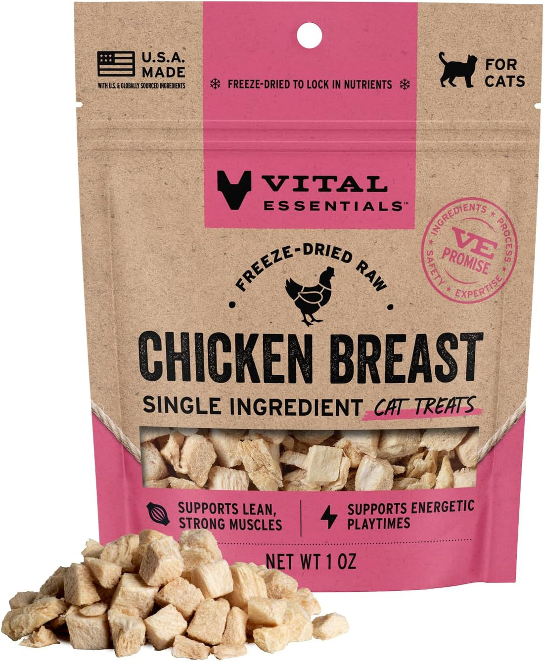 Vital Essentials Freeze Dried Cat Treats, Salmon, 3 oz Bag