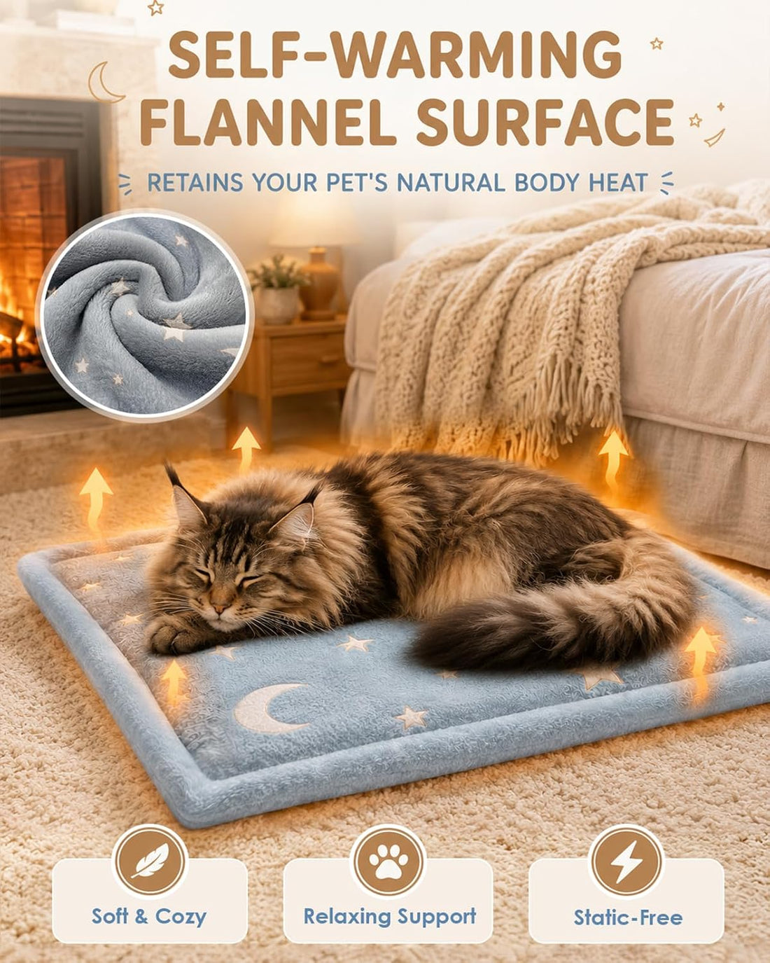 Papettly Self Warming Cat Bed, Reversible Self Heating Cat Pad Mat