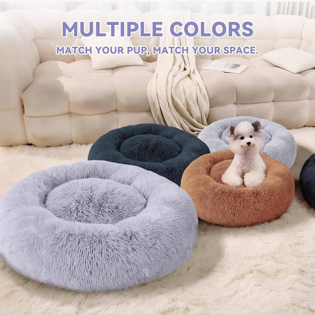 Medium Dog Bed, Washable Plush Donut Dog Bed, 28 Inch