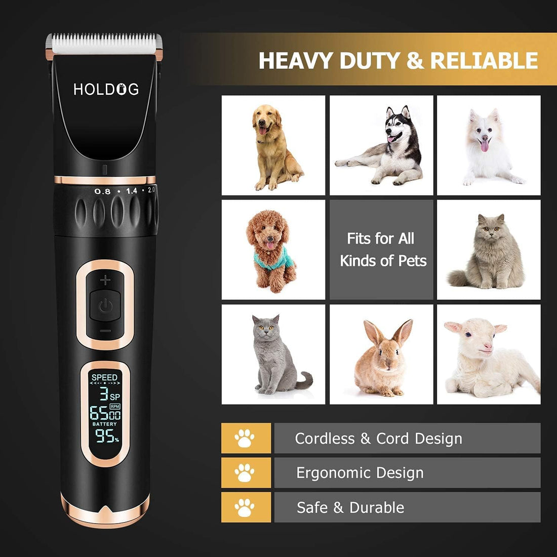 Dog Clippers Professional Heavy Duty Grooming Clipper 3-Speed Low