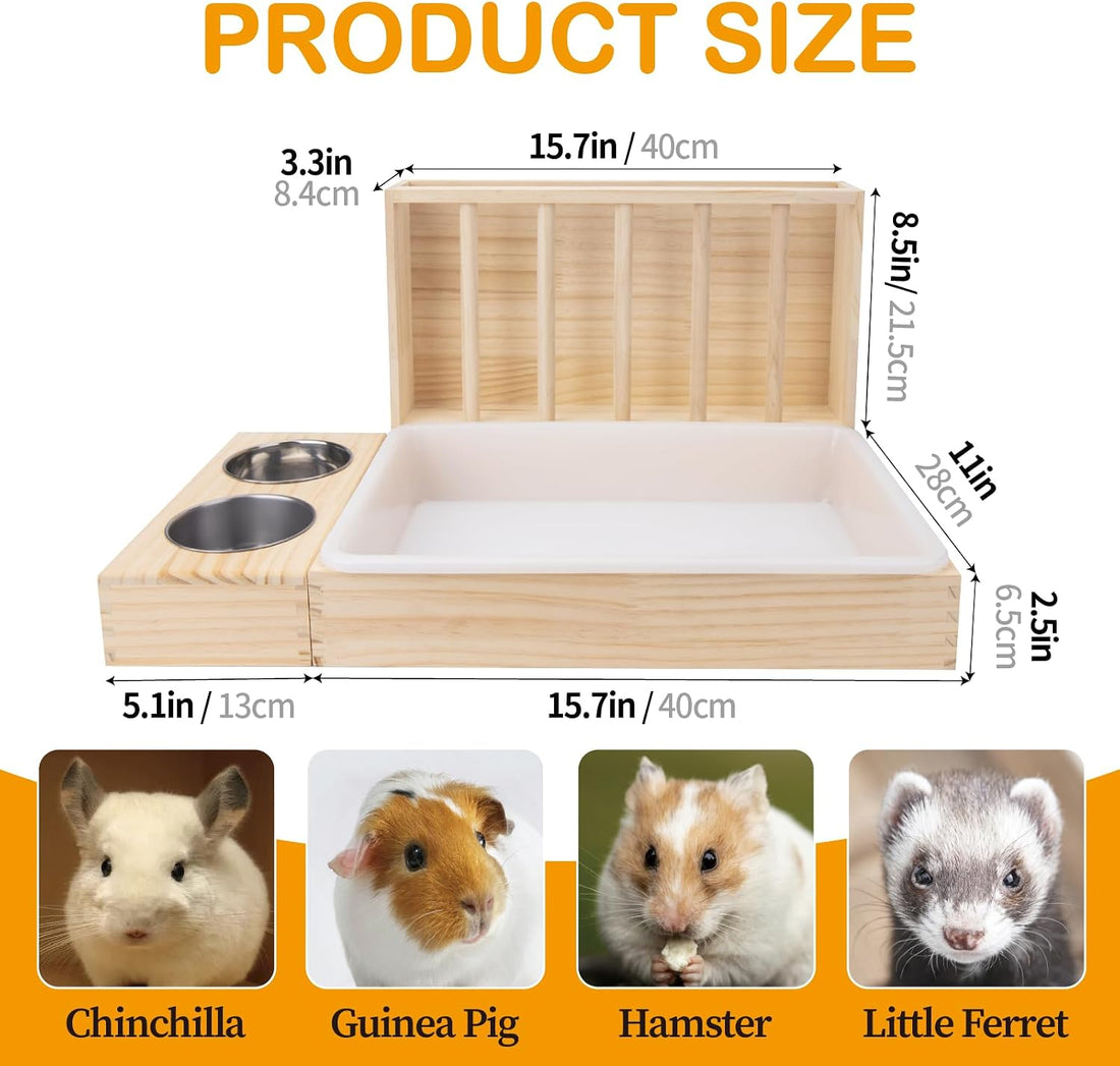 BESNEW 3 in 1 Rabbit Hay Feeder with Litter Box,Wooden Hay Feeder