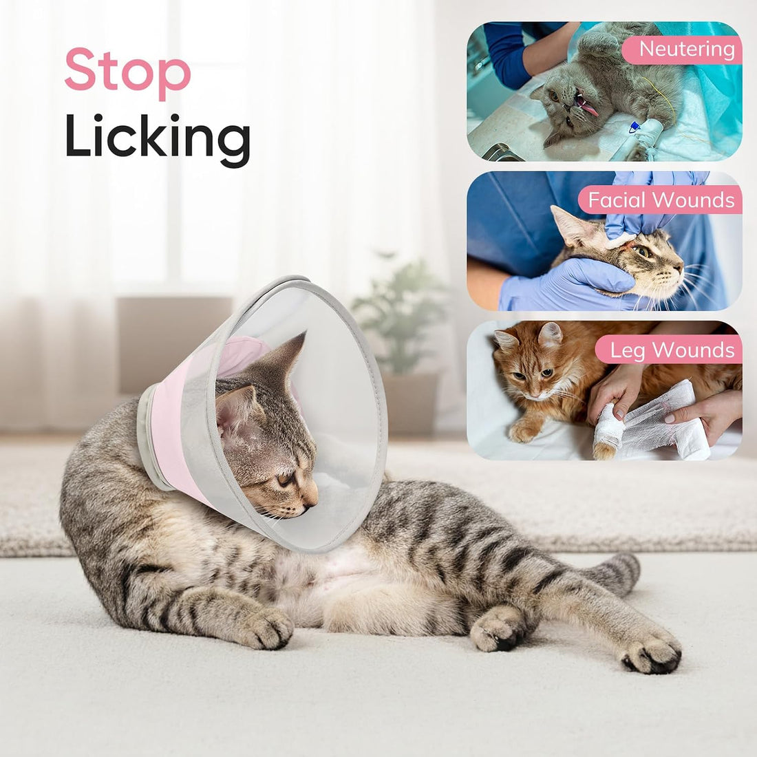 Supet Soft Cat Cone Collar Recovery to Stop Licking Breathable Mesh