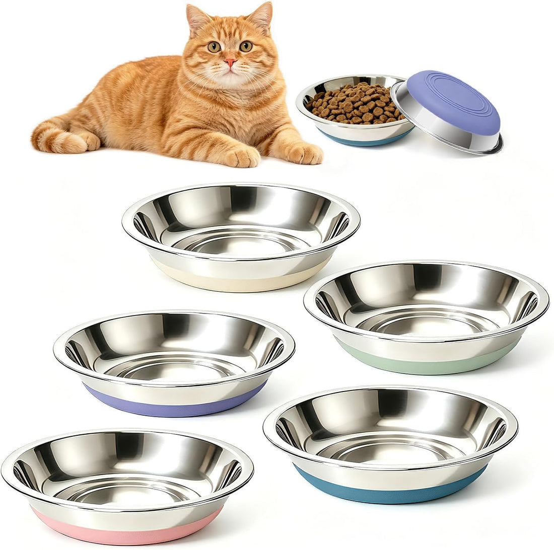 5 Pack Stainless Steel Cat Bowls