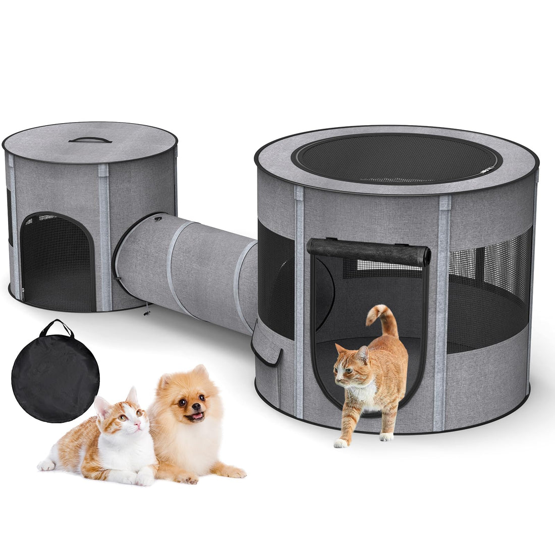 Portable Cat Playpen with Tunnel, 3 in 1 Foldable Puppy Play Pen