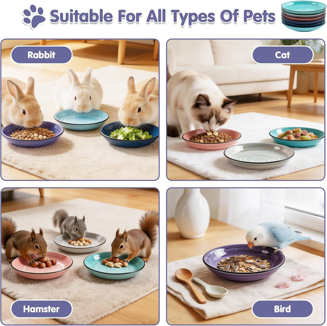 Ceramic Cat Bowls, 5.9 Inch Cat Food Bowl Whisker Friendly