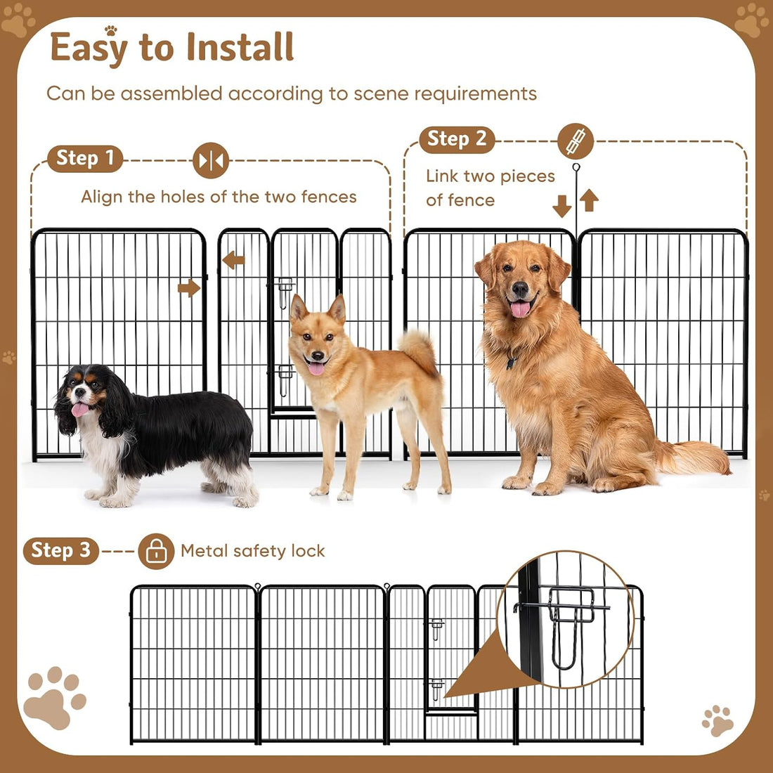 DUMOS Dog Playpen Indoor, Metal 32 Inch 8 Panels Foldable Pet Fence