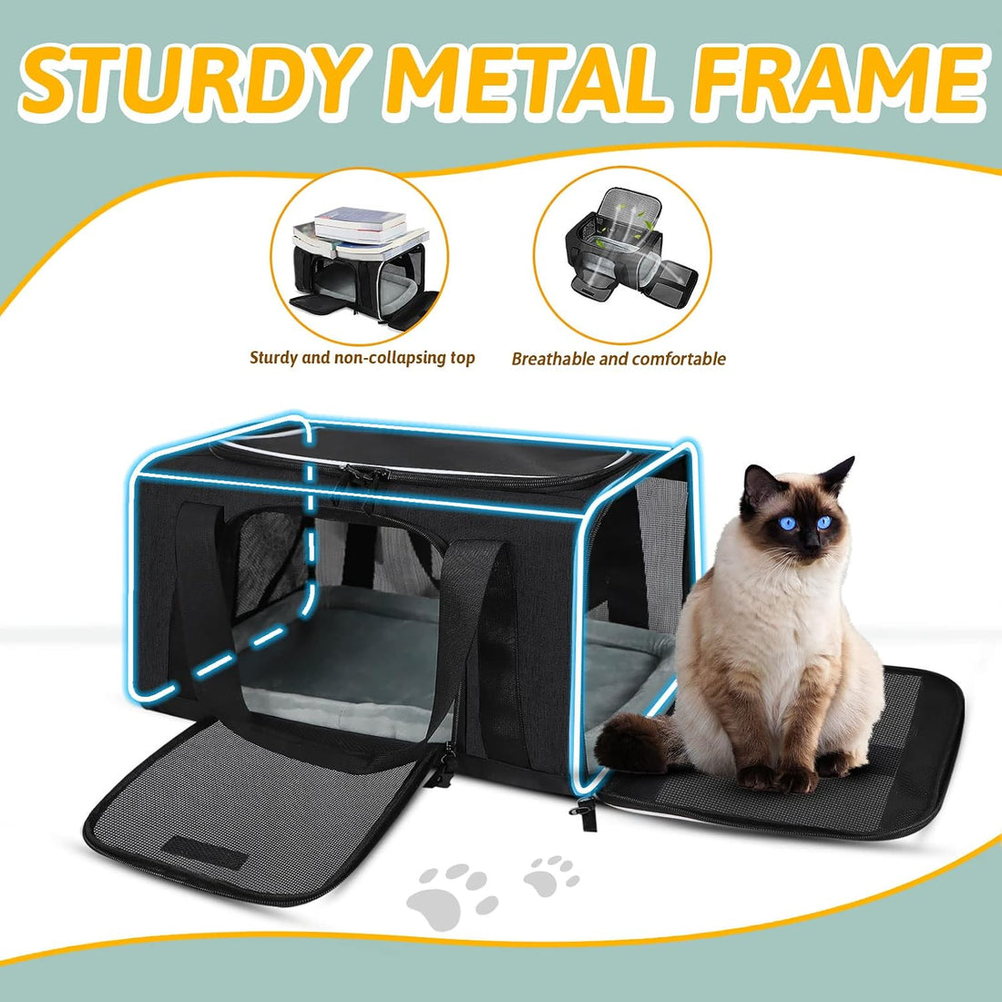Petskd Small Pet Carrier 17" L x 12" W x 8.5" H Airline Approved