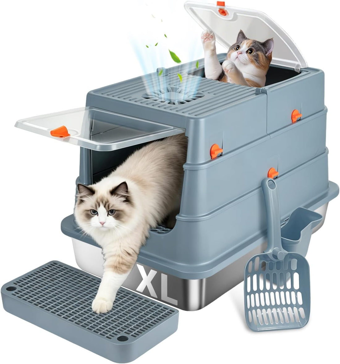 Stainless Steel Litter Box, Covered with Lid, 17.3x13.4x7.9in