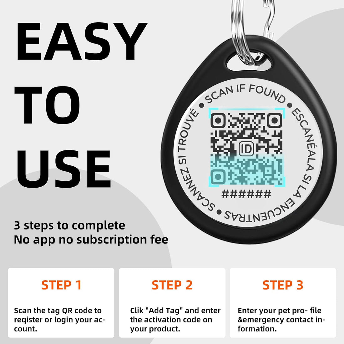 1 Pack Personalized Cat Tags,QR Code Pet ID Tags with Online Profile