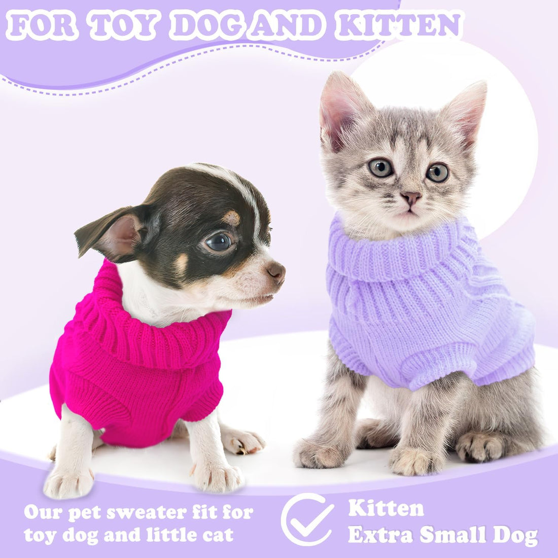 XXS Dog Sweater 2-Pack, Turtleneck Knitwear Dog Sweater for Small